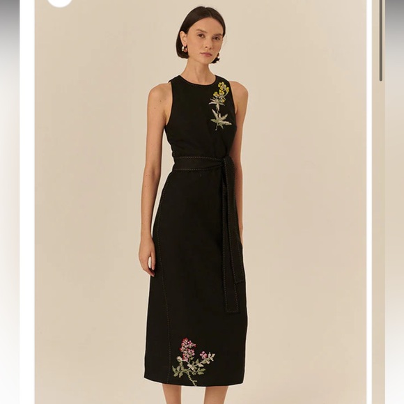 EXQUISE Dresses & Skirts - NEW EXQUISE Julieta dress in black Linen Embroidered Floral
